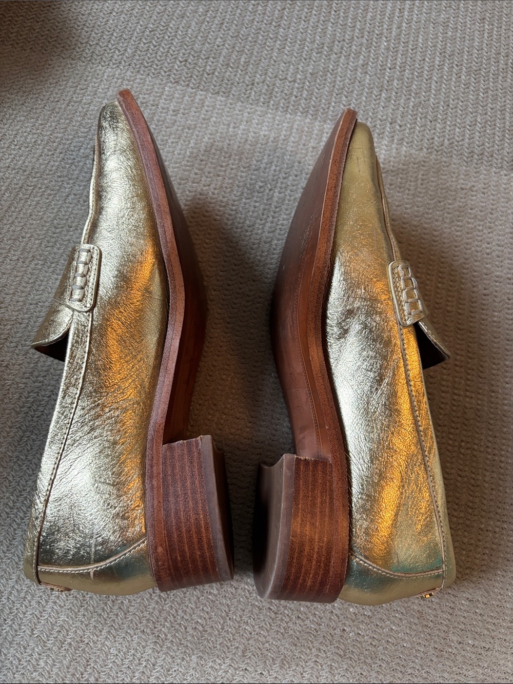 Sam Edelman Denise Metallic Gold Leather Loafers with Bit Detail - Picture 5 of 8